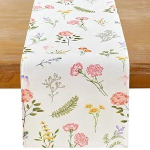 YATOJUZI Vintage Floral Table Runner Flower Table Runners 13x72 Inches Long for Home Kitchen Dining Table Decorations Carnation Flowers