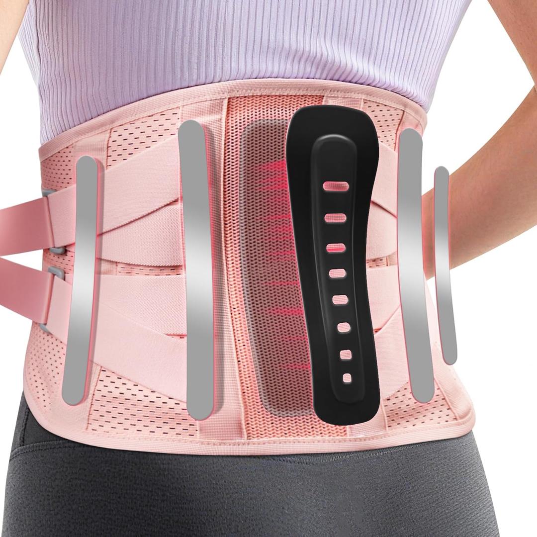 Back Brace for Lower Back Pain Women, Adjustable Lumbar Support Brace for Pain Relief - Breathable Waist Belt Lumbar Support Belt for Herniated Disc, Sciatica, Scoliosis - Pink, XL (XL)