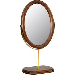 Tstarer Desk Makeup Mirror with Solid Wood,Elliptical Vanity Table Mirror for Living Room Bedroom (7.5 W x 13.5 H) (Rustic Brown)