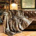 BATTILO HOME Large Brown Faux Fur Throw Blanket for Bed, Fall Fur Blanket and Throws, 60 x 80 Inches Super Soft Fuzzy Thick Warm Blankets for Couch, Reversible to Plush Velvet