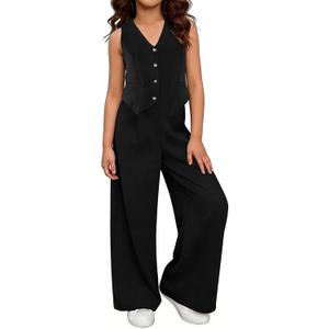 Girls Two Piece Outfits, Kids Vest And Wide Leg Pants Set, Back to School Outfits for Girls, 11-12Y