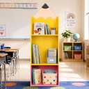 Pencil Bookshelf Wood 3 Tier Back to School Open Storage Bookshelf Cute Pencil Shaped Floor Standing Bookcase Storage Organizer Playful Bookshelves for Classroom Bedroom Home Office Nursery Decor