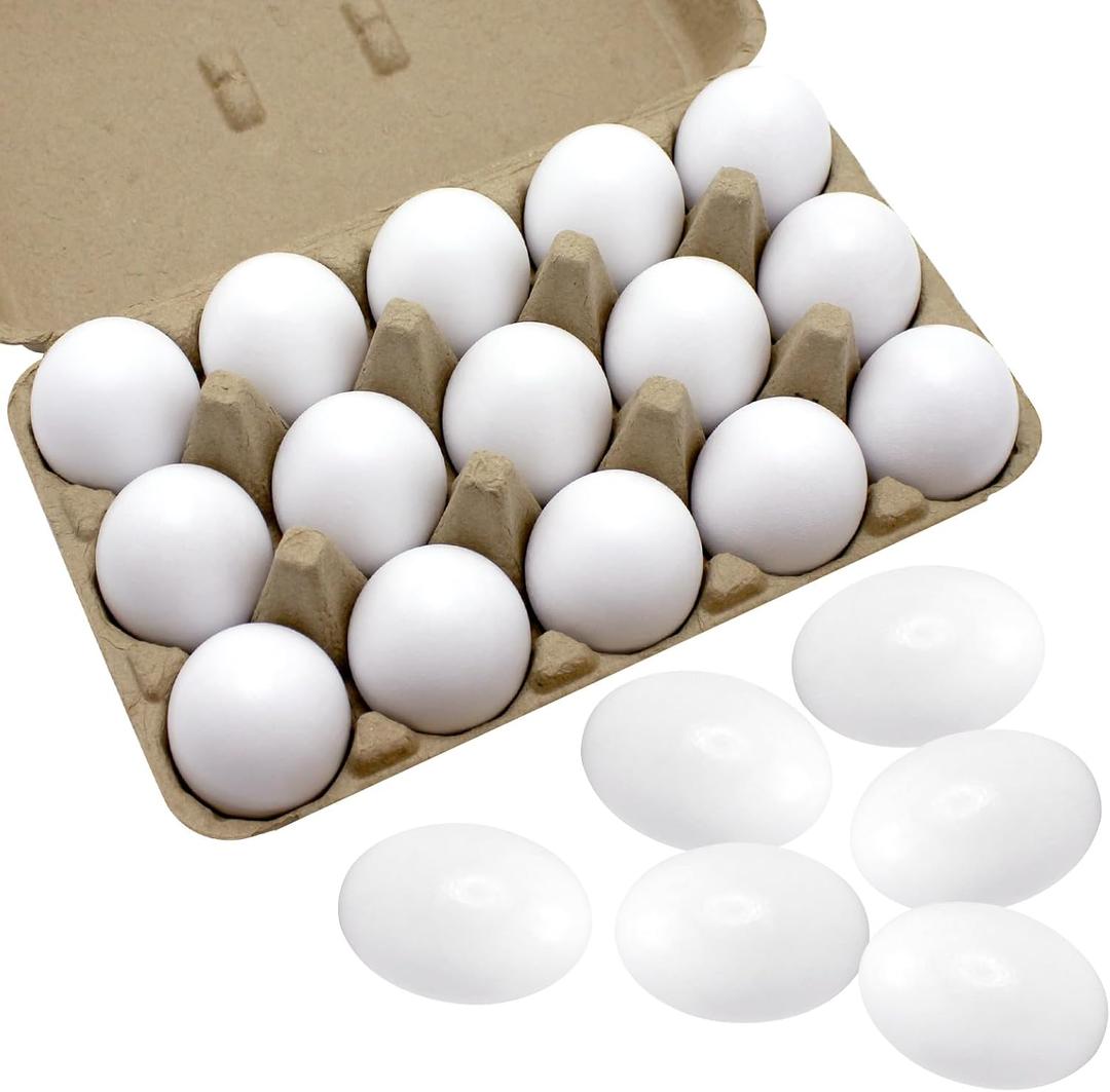 15 PCS White Wooden Eggs, Easter Fake Eggs Life Size Plain Eggs for Kids Craft Children DIY Paint Your Own Egg