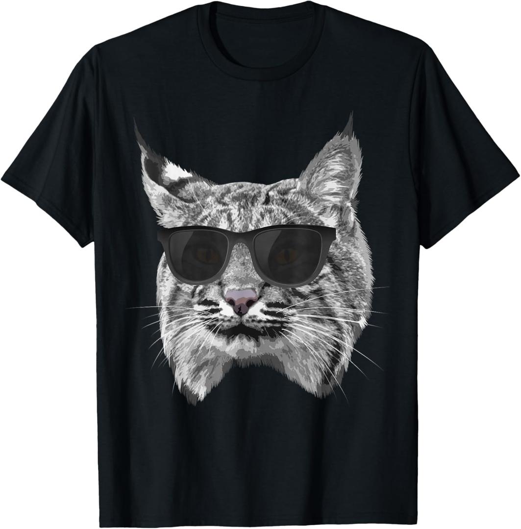 Cool Bobcat For Men Women Bobcats Sunglasses Animal Lover T-Shirt Men Small