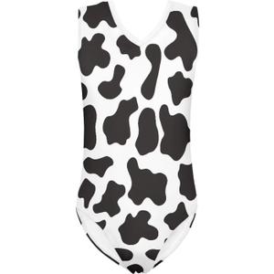 Cartoon Pattern Kids Girls Bathing Suits One Piece Swimsuit Soft & Quick Dry, (11-12 Years, Milk Cow)