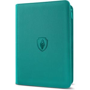 9 Pocket Trading Card Binder -Zipper PU Cover Card Album, Sturdy 360 Loading Holder for MTG, TCG & Sports Cards - Turquoise (9 Pocket - 13.9" x 10.5")