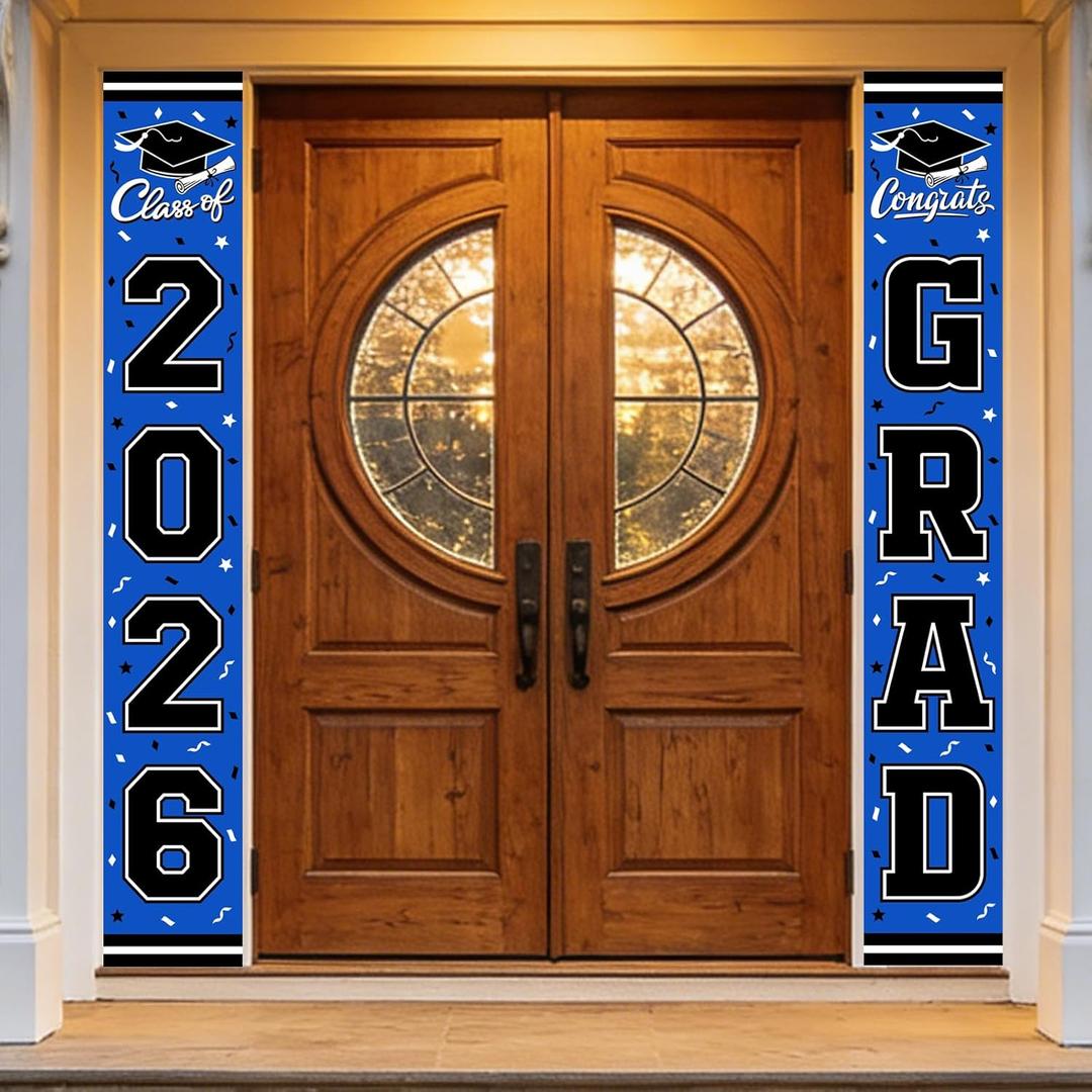 4 x 2026 Graduation Decorations,Congrats Grad Banner Backdrop for Class of 2026 Decorations- Blue Graduation Party Decorations