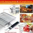 Grill Basket for Outdoor Grill, Stainless Steel Grilling Basket with Foldable Handle, Portable BBQ Cooking Rack for Fish, Vegetables, Shrimp, Chicken - Includes BBQ Skewers 6pcs,Basting Brush,Scrub Sponge-Upgrade