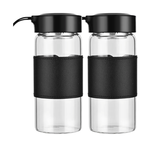 Small Glass Shaker Bottle, 2 Pack 16oz BPA Free Odorless Shaker Bottle with 304SS Mixing Ball and Removable Cleaning Brush for Fitness & Protein Shakes(Black-2Pack)