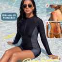 Zando Black & Grey UPF 50+ Long Sleeve Boy Shorts One Piece Swimsuit for Women, Front Zip Full Coverage Rash Guard for Swimming & Surfing & Paddle Boarding X-Large