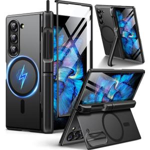 BERFY for Z Fold 6 Case with HD Screen Protector, [Compatible with MagSafe] Built-in 2 Kickstand & Hinge Protection, Full Body Shockproof Phone Case for Samsung Galaxy Z Fold 6, Black