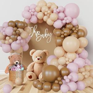 Bear theme Balloon Arch Kit Light Pink beige Tan and Brown Globos cream Ballon garland for Baby Shower Girl Decorations Gender Reveal Party Woodland Backdrop Supplies