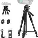 Spotting Scope Tripod, 67" Binocular Tripod with Binocular Adapter, 2 QR Plates, Phone/Tablet Holder & Travel Bag, Compatible with Camera/Phone for Bird Watching, Wildlife Observing (Black)