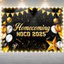Breling HOCO 2025 Decorations Lighted Large Homecoming Banner Black and Gold HOCO Photo Backdrop with LED Light Homecoming Night Decor Party Supplies for Students(7 x 5ft, Not Include Battery)