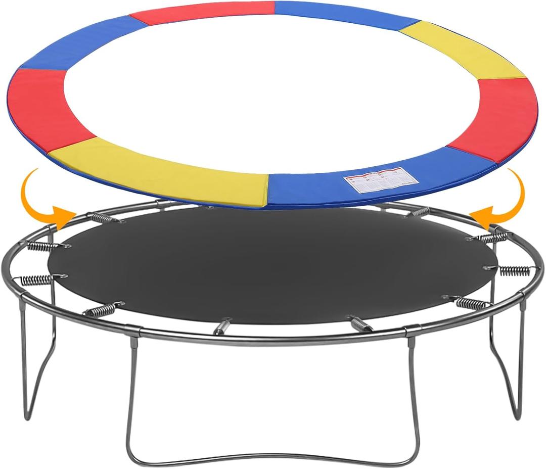 Femitu 14 ft Trampoline pad Replacement, Trampoline Spring Cover, Thickened EPE Foam Tear-Resistant Waterproof Trampoline Safety Pad, No Holes for Pole Trampoline Replacement Pad-Rainbow