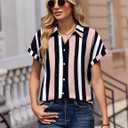 Zeagoo Womens Tops Short Sleeve Shirts Button Down Casual Blouses V Neck Outfits Summer Spring Clothes 2026 (M)