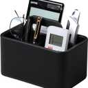 Caddy Organizer with Handle, PU Leather Remote Control Holder Desk Caddy, Portable Makeup Remote Organizer for Table, Nightstand, Office (Black)
