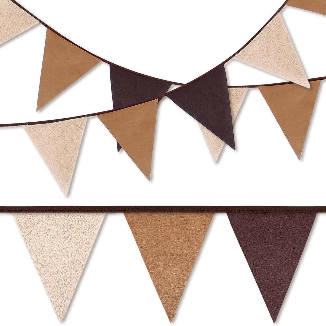 VitalCozy 33ft Western Cowboy Party Decorations Cowgirl Triangle Flag Lambskin Suede Wild West Pennant Banner Garland Streamer for Birthday Safari Party Decor(Brown)