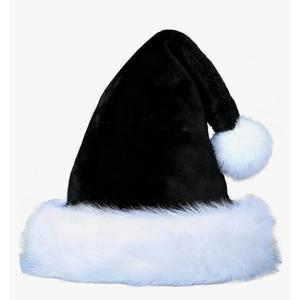 Velvet Christmas Hat for Kids,Santa Hat Xmas Hat Comfort Thicken Fur Holiday Hat, Black