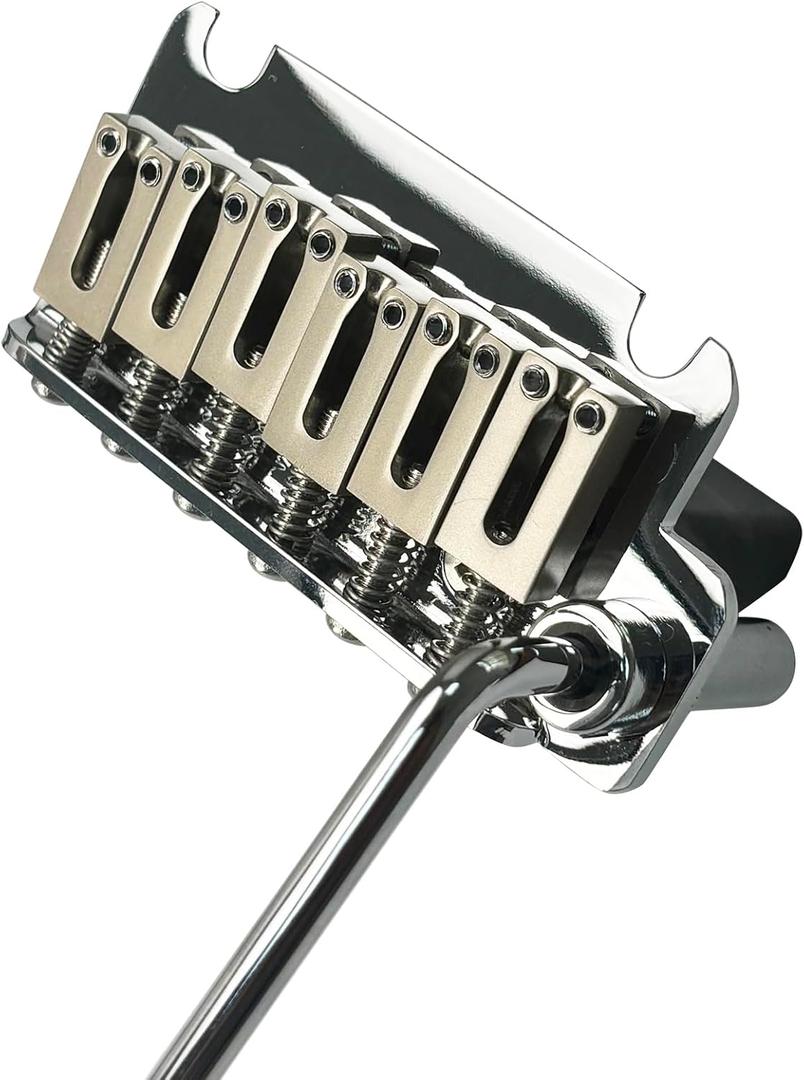 10.8mm Electric Guitar Bridge Zinc Alloy Saddles Block Stainless Steel Plate 2 Point Tremolo Bridge Compatible with 6-string Start St Electric Guitar Replacement Parts (Chrome)