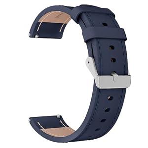 WalkerFit Premium Leather Watch Band for Men Women, 20mm Quick Release Watch Band for Samsung, for Garmin, for Amazfit, Soft Skin-Friendly Pink Watch Strap, Silver Stainless Steel Buckle (Blue-Silver Buckle, Millimeters, 20) 3-Pack