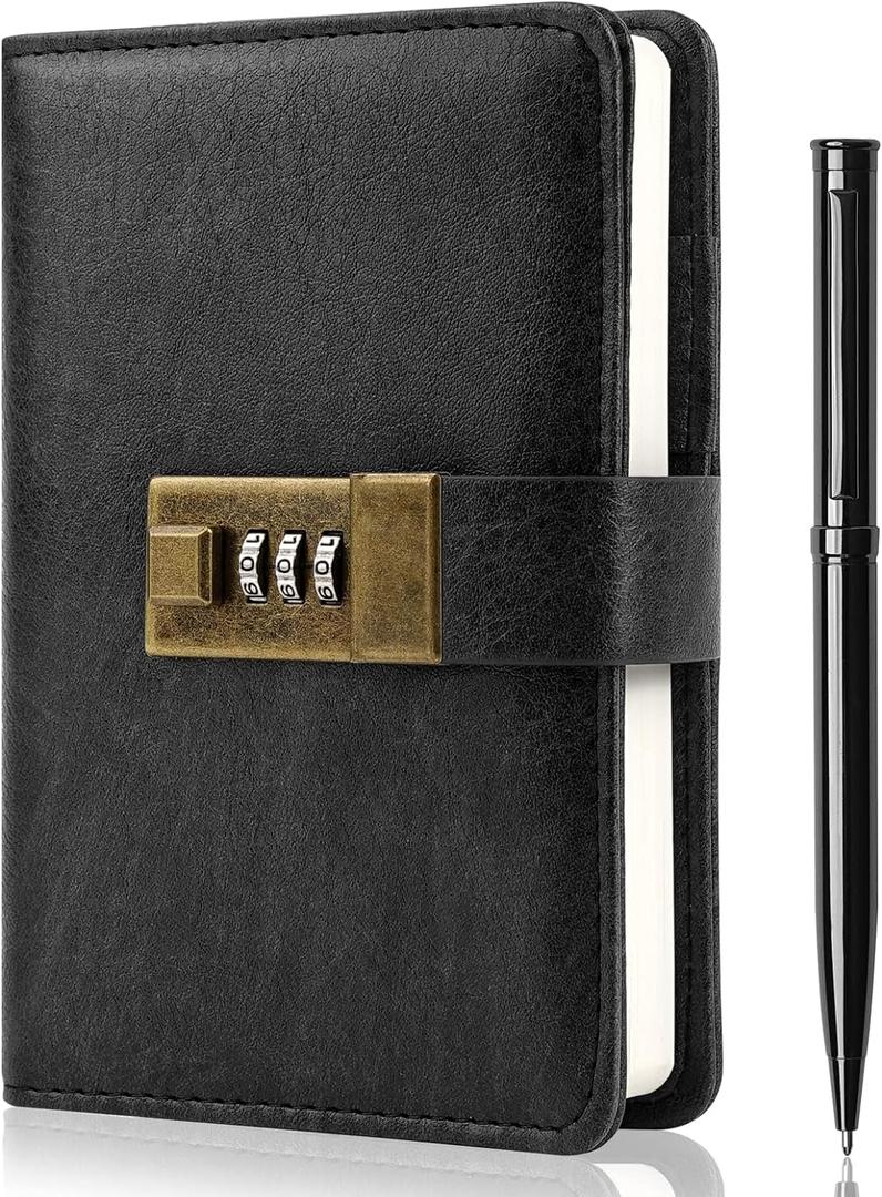 WEMATE Journal with Lock, Diary with Lock, Password Notebook, Pen & Gift Box - Perfect for Men and Women - 4.3X 6.18in Black Keep Your Secrets Safe