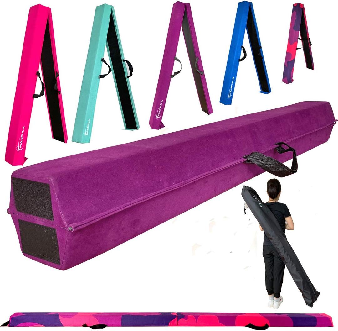 6 FT / 8 FT / 9 FT Folding Gymnastics Beam Foam Balance Floor Beam - Extra Firm - Suede Cover - Anti Slip Bottom with Carry Bag for Kids/Adults Home Use (Purple)