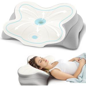 Neck Pillow Cervical Memory Foam Pillows for Neck and Shoulder Pain Relief, Side Sleeper Pillow, Contoured Support Pillows, 2 in 1 Ergonomic Orthopedic Bed Pillow for Back Stomach Sleep (Gray)
