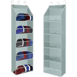 Hat Organizer for Baseball Caps Hat Rack Hanging with 5 Clear Large Deep Pockets Over the Door Hat Storage Holds 50 Caps Hat Holder on Wall Baseball Hat Storage Organizer with 3 Hooks (Grey-b)