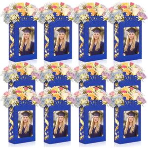 Spiareal 12 Sets Graduation Box Centerpieces for 4" x 6" Photo Class of 2026 Table Decoration Blue Picture Frame Display Boxes with String Lights Congrats Grad Party Favor High School College Gift