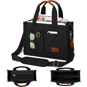 KKXIU Multi Pocket Tote Bag with Multi Pockets,multi functional tote bag with satchel handle(black)