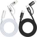 60W Max 2 in 1 USB C to C/IP Cable, Fast Charging Type-C Cable, Travel Essentials USB-C Multi iPhone 17 Charger Cord Compatible for iPhone 17-8, Android, iPad and More, Carplay Cable(2Pack 4FT)