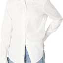 Amazon Essentials Women's Regular-Fit Stretch Poplin Button-Up Dress Shirt (M, White)