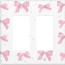 Pink Bow Double Rocker Light Switch Plate Cover 2 Gang Decorative Outlet Plate Electrical Wall Plate Covers Receptacle Decorate Plug Covers For Kitchen Bedroom Bathroom Decor 4.6" X 4.5"