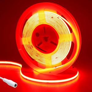 24V COB LED Strip Light Red 5M/16.4ft 2400LEDs Uniform Glow Flexible IP20 Not Waterproof LED Tape Lights for DIY Cabinet Bedroom Kitchen Home Decor(No Power Supply)