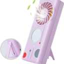 Handheld Mini 3 IN 1 Makeup Mirror Fan, USB Rechargeable, LED Light Fragrance, Personal Portable Fan for Travel Concerts Lash Gifts for Women (Purple)