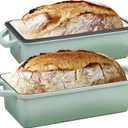 VORRINGARD Enameled Cast Iron Loaf Pan with Lid, Double Bread pan, Bread Dutch Oven for Sourdough Bread Baking, Cake, Meatloaf, 10X5.5 inch, 4 Quart, Green
