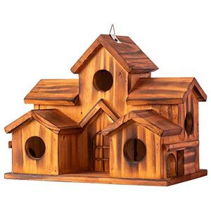 COLEBA Bird Houses for Outside,Outdoor 5 Hole Bird House Room for 5 Bird Families Bluebird Finch Cardinals Hanging Birdhouse for Garden (Brown - Set of 1)