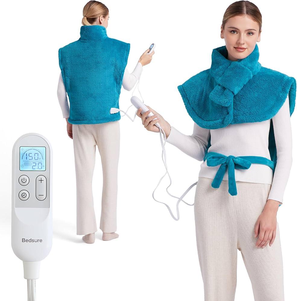 Bedsure Wrap Heating Pad for Neck and Shoulders and Back  Birthday Gifts for Seniors Women Mom, Electric Heated Pad for Full Body, Fast Heating Large 24"x34", ETL Certified, Blue