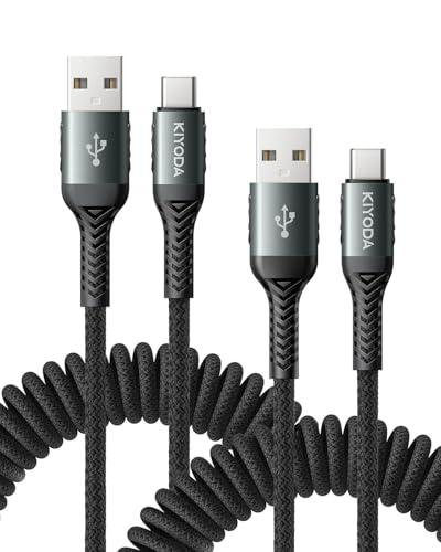 USB C Cable 3FT, 2Pack Coiled Braided USB A to Type C Charger Cable for Car 66W Fast Charging Cord Compatible with iPhone 17 16 15, iPad, Samsung Galaxy, Google Pixel, Moto, TCL, LG Phones and More