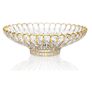 Yiyiring Gold Large Decorative Bowl 12'' Handpainted Ruffle Decorative Bowl Glass Fruit Bowls Crystal Key Bowls Modern for Counter Home Decoration Table Centerpiece Kitchen Dining Room(Flat)