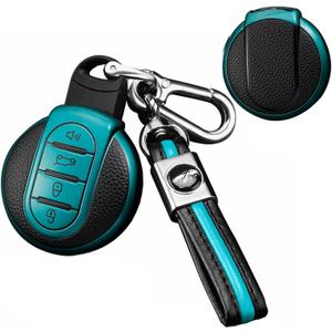 SANRILY Leather Texture Key Fob Cover for Mini Cooper Clubman Countryman Convertible Hardtop F54 F55 F56 F57 F60 Key Accessories Keyless Full Protection Smart Key Case Shell with Keychains Green