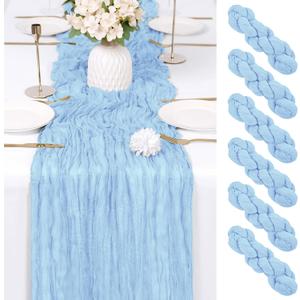 6 Pack Baby Blue Cheesecloth Table Runner 17x108 Inch Semi Sheer Boho Gauze Cheese Cloth Fabric Table Runners Table Decor for Wedding Party Baby Shower Birthday Home Decor Garden Farmhouse