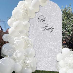 7.2FT Arch Backdrop Silver Round Top Arch Sparkly Fabric Covers for Wedding Baby Shower Party Ceremony Decorations