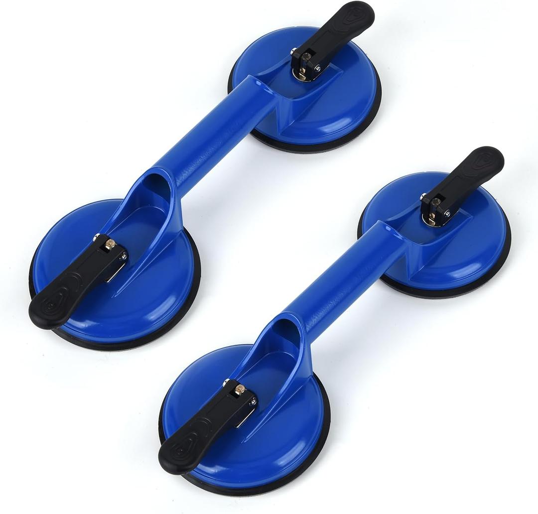 FCHO Suction Cups Heavy Duty Aluminum Vacuum Plate Handle Glass Holder Hooks to Lift Large Glass/Tile Lifter/Moving Glass/Pad for Lifting/Dent Puller (Blue,2 Pack)