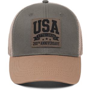 USA 250th Anniversary Hat 1776-2026, Adjustable Patriotic Trucker Hat Retro Patriotic Baseball Cap for Men Women (Brown)