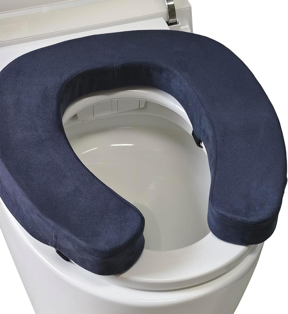 Toilet Seat Cushion Toilet Seat Riser with 2-inch High-Density Foam Velour Fabric-Suitable for Standard,Elongated Toilets Bedside Commode(Navy Blue)