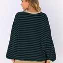 UEU Women Oversized Striped Crewneck Sweatshirt Long Sleeve Color Block Pullover Tops Casual Loose Workout Shirt (Green, XL)