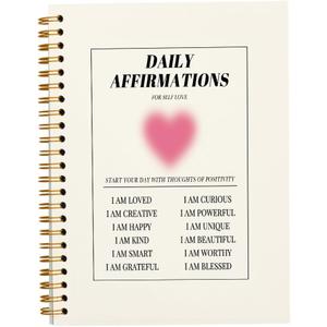 Daily Affirmations Preppy Pink Aura Heart Notebook,Trendy Positive Affirmations Inspirational Notebook Journal for Teen Girl Work Office School Student Teacher,Hardcover Spiral Notebook 5.5x8.3
