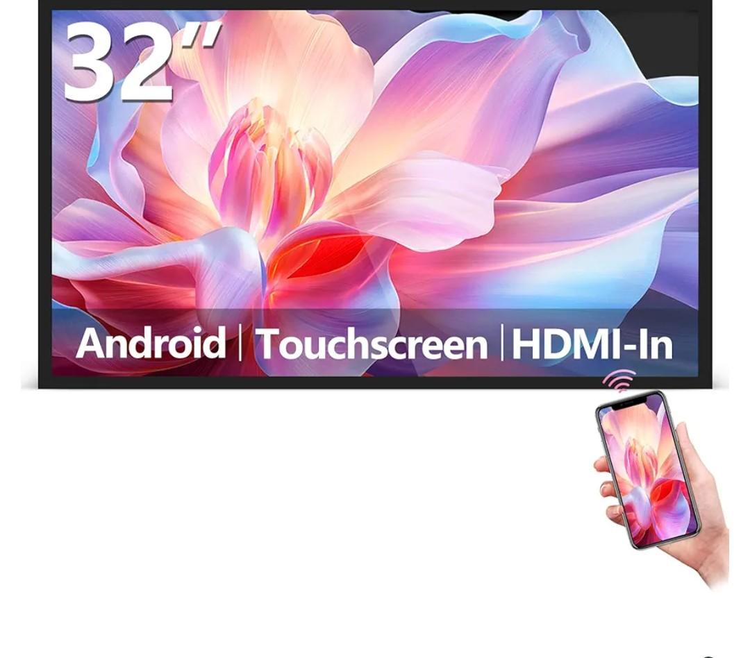 32" Anti-Glare 500Nits Capacitive Touchscreen Industrial Monitor, Digital Signage Display for Advertising, Reverse Control Laptop, Wireless Screen Mirroring, Built-in Speakers, USB, HDMI Ports